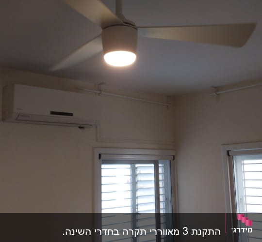 מאוורר תקרה עם תאורה דולקת בחדר